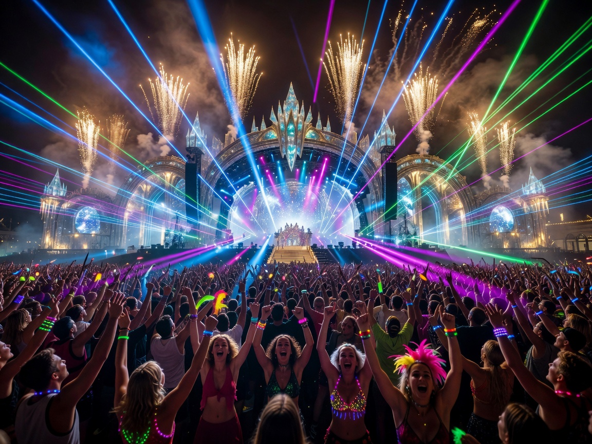 Tomorrowland Belgium mainstage light show and crowd